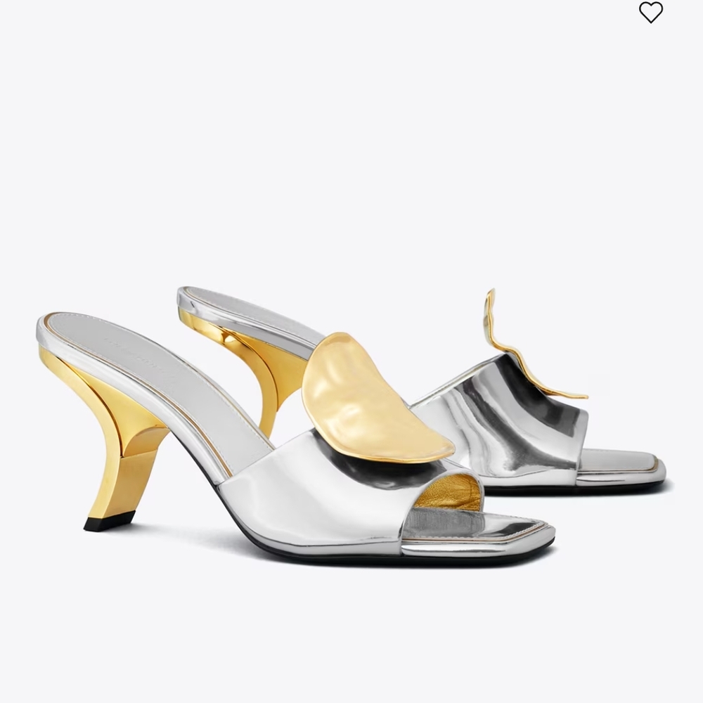 Tory Burch Silver and Gold Mules